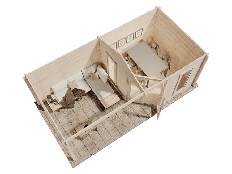 Alpholz 5-Eck Gartenhaus Liwa aus Massiv-holz mit 40 mm Wandstärke inklusive Montagematerial, 595 x 300 cm Ohne Imprägnierung