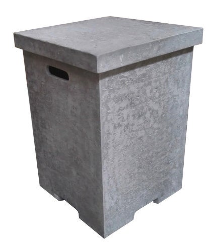 Quadratische Gasflaschenverkleidung in Betonoptik mit Deckel und seitlicher Griffaussparung.