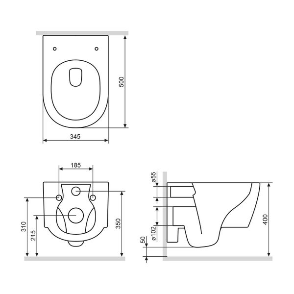 AM.PM Wand-WC  Tiefspüler ohne Spülrand weiß glänzend mit WC-Sitz CXB1700SC X- Joy S