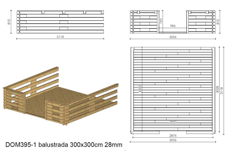 Gartenhaus, Gerätehaus 18m2 - 3x3m - 28mm - Imprägniert