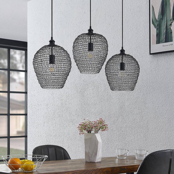 Lindby Pendelleuchte Benja (Retro, Vintage Antik) in Schwarz aus Metall (3 flammig E27) - Deckenlampe Esstischlampe Hängelampe Hängeleuchte Wohnzimmerleuchte