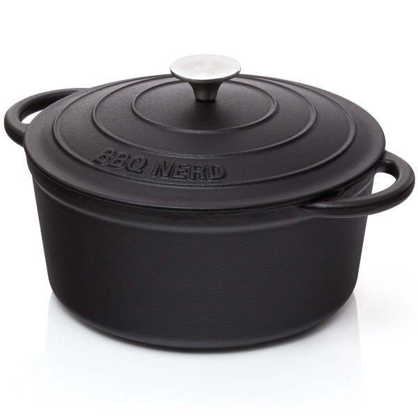 BBQ-Nerd Bräter (rund) mit Deckel 5 L aus Gusseisen mit Emaille-Beschichtung | Bratentopf Kochtopf Gusseisentopf - ideal zum langsamen Garen | Energieeffiziente, wärmespeichernde Cocotte