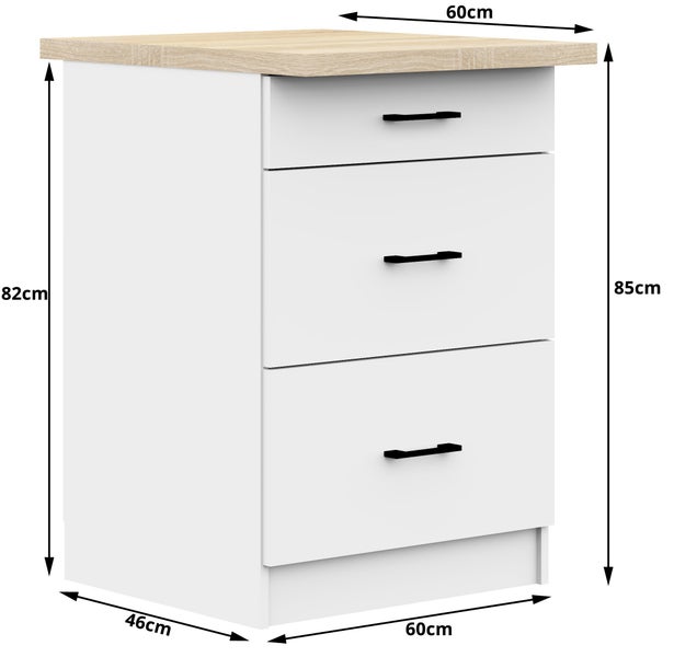 Nachttisch mit drei Schubladen und den Maßen 85 x 60 x 46 cm