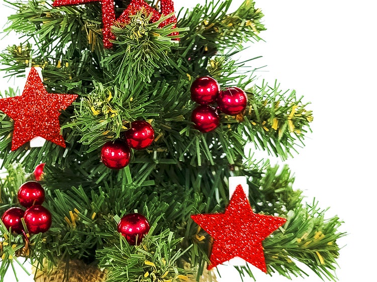 Geschmückter künstlicher Weihnachtsbaum mit 24 Ornamenten TINY 6 im Topf 25 cm