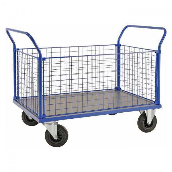 Transportwagen mit Drahtgitteraufbau und vier Rädern