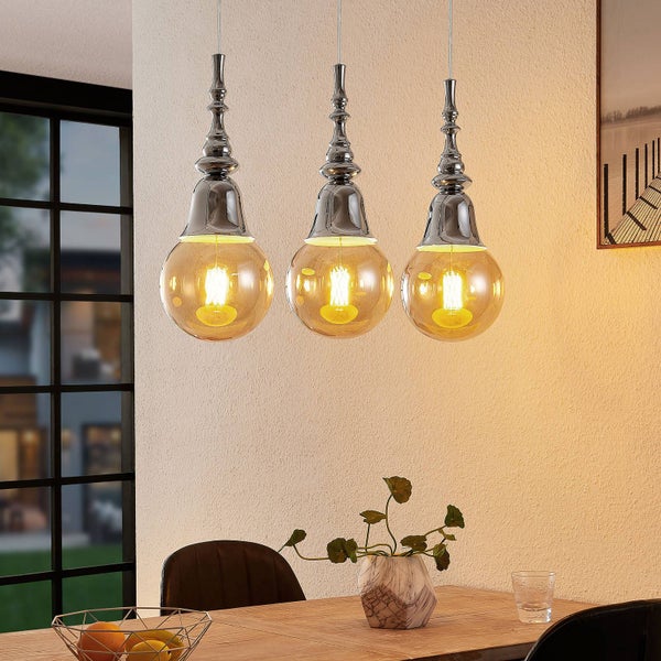 Lucande Pendelleuchte Gesja (Modern) in Chrom aus Metall (3 flammig, E27) - Deckenlampe Esstischlampe Hängelampe Hängeleuchte Wohnzimmerleuchte