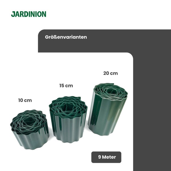 Jardinition Rasenkanten in verschiedenen Größen: 10 Zentimeter, 15 Zentimeter und 20 Zentimeter Höhe, jeweils 9 Meter Länge