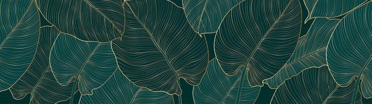 Tapetenmuster mit stilisierten botanischen Blättern und feinen linearen Details im Art-déco-Stil.