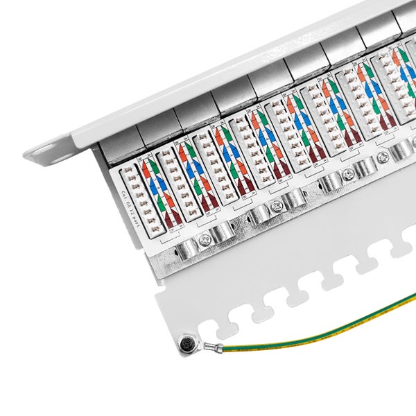 ProfiPatch Cat6a Patchpanel Patchfeld 10 Zoll 12 Port Verteilerfeld  RJ45 Rackeinbau geschirmt 1HE grau