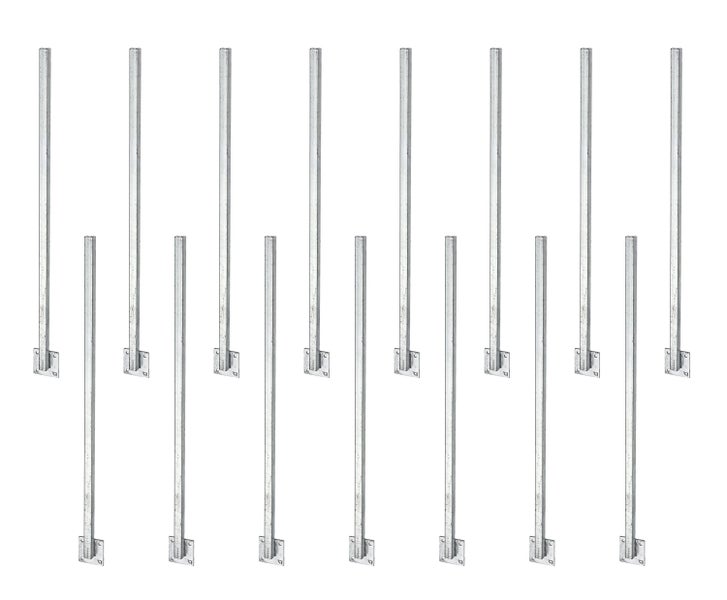 Set mit verzinkten Metallpfosten mit Montageplatte für Zäune oder Sichtschutzwände.