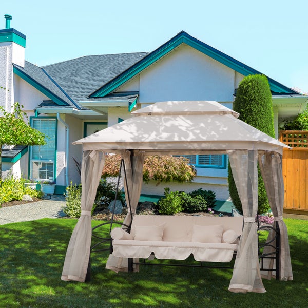 Abmessungen einer Gartenschaukel mit Dach und Vorhängen