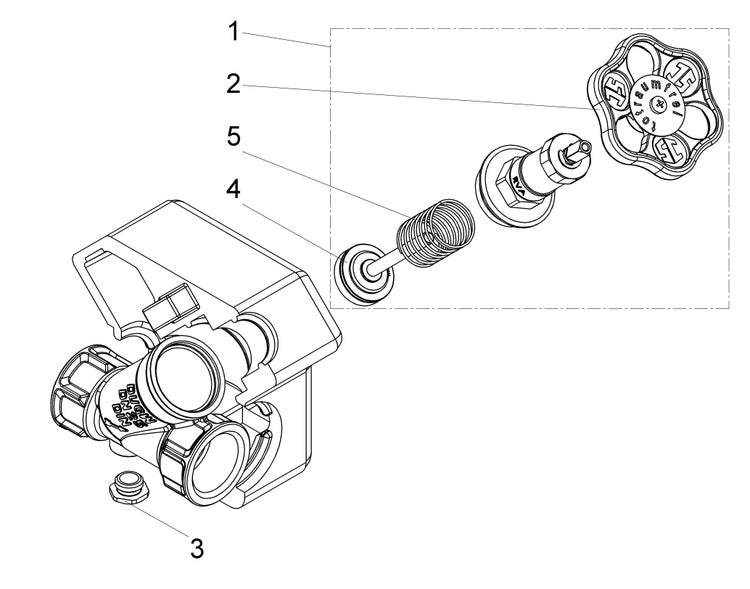 Explosionszeichnung einer frostfreien Armatur mit nummerierten Ersatzteilen wie Handrad, Feder und Ventilspindel.