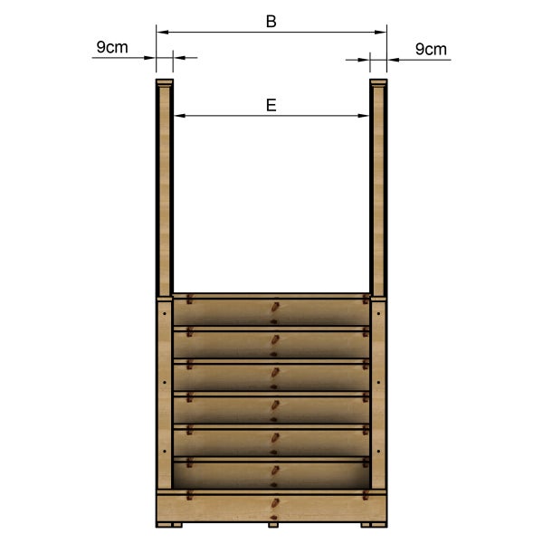 Technische Zeichnung eines Hochbeets mit Maßangaben