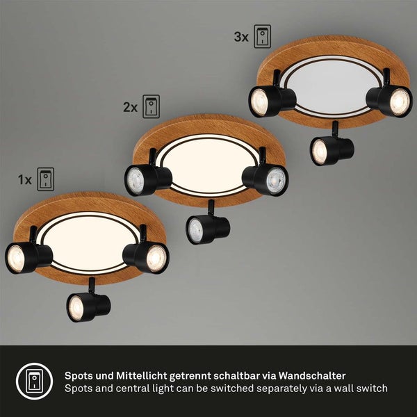 LED Deckenleuchte,schwarz-holzfarben,3xGU10+LED