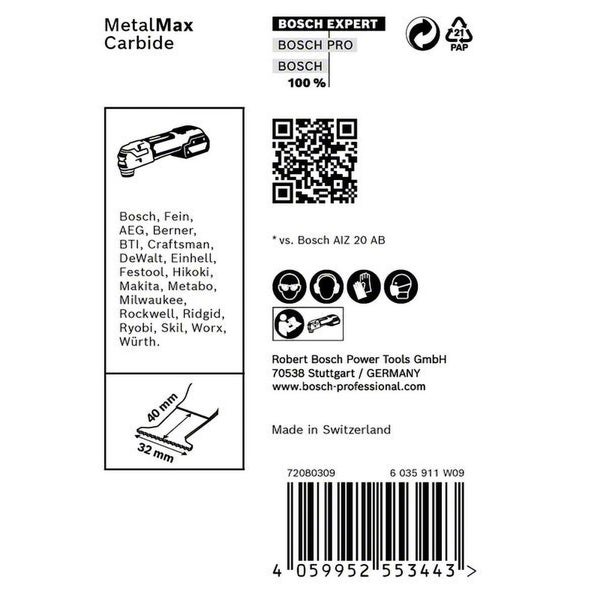 Bosch Expert MetalMax AIZ 32 AIT Blatt für Multifunktionswerkzeuge, 40x32 mm, 10 Stk. - 2608901182