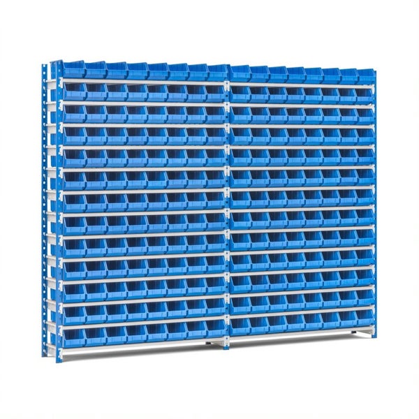 PROREGAL Fachbodenregal MAXIMUS mit 208x Sichtlagerboxen à 5,6L Fachlast 114kg Komplettregal HxBxT 200x250x30cm 13 Ebenen Lichtblau/Lichtgrau
