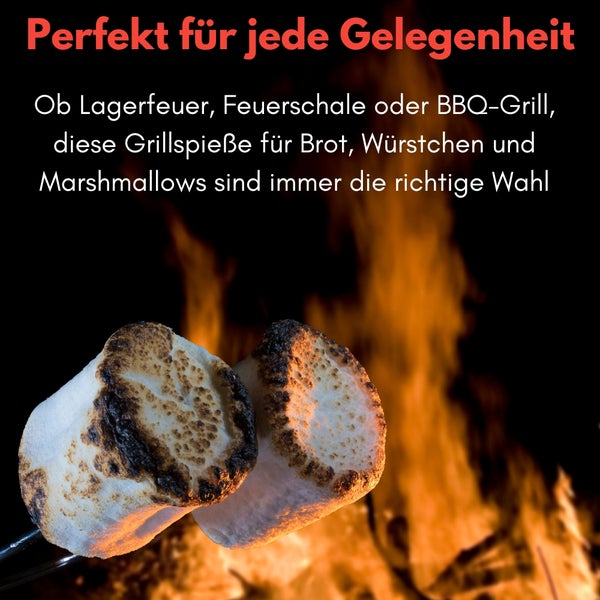 Marshmallows am Spieß über dem Lagerfeuer geröstet