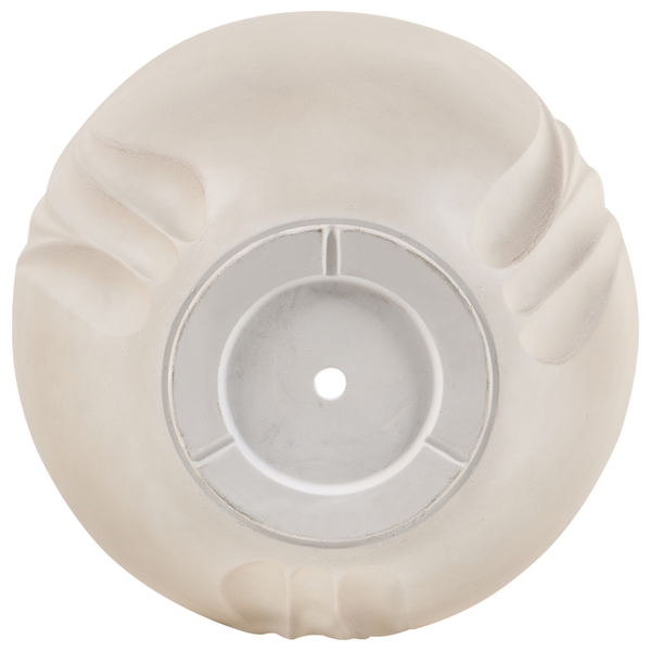 Dekorative Deckenrosette aus Gips mit Wellenmuster und Loch in der Mitte.