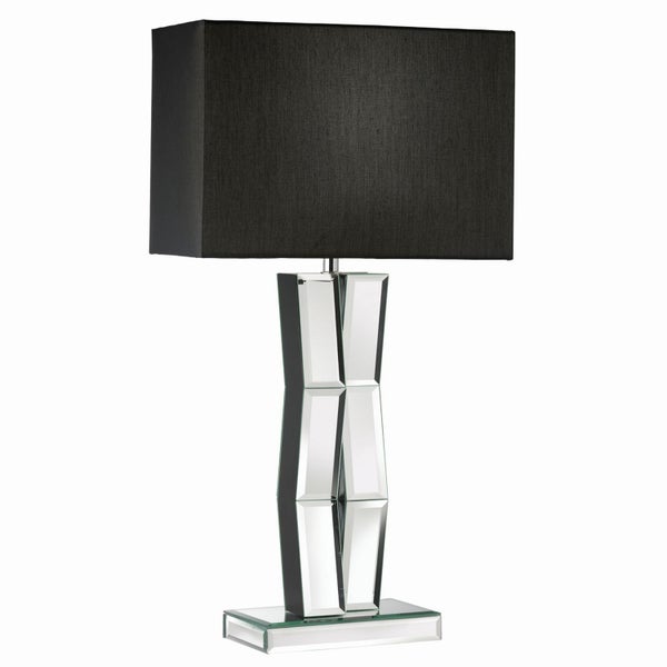 Tischleuchte mit rechteckigem Lampenschirm und Spiegelfuß