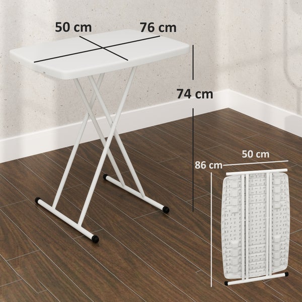Outsunny Beistelltisch Garten höhenverstellbar Gartentisch, klappbar Balkontisch aus Kunststoff, rechteckig Kaffeetisch 50kg belastbar, 76x50x74H cm Sofatisch für Outdoor Indoor Balkon Terrasse Weiß