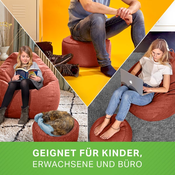 Green Bean 2er Set Indoor Sitzsack + Hocker mit EPS-Perlen Füllung - Fußhocker Fußkissen Sitz-Pouf Bodenkissen Liegekissen Sitzkissen Lounge Chair Sitzhocker Relax-Sessel Bean Bag Rot