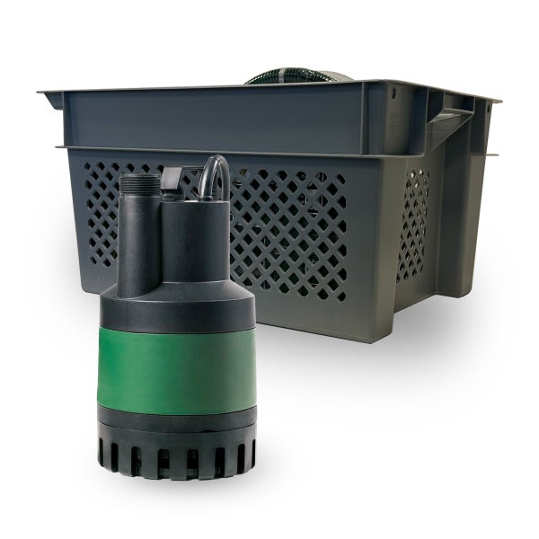 Schmutzwasserpumpe vor einer grauen Kunststoffbox