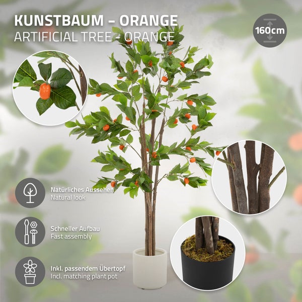 Künstlicher Orangenbaum, 160 cm hoch, mit passendem Übertopf