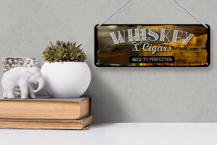 Blechschild Spruch Whiskey & Cigars aced to perfection 27x10cm