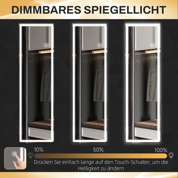 HOMCOM Wandspiegel 120 x 40 cm, Badspiegel mit LED-Beleuchtung, 3 Lichtbarben dimmbar, rechteckiger Ganzkörperspiegel mit Touch-Schalter, Memory-Funktion für Schlafzimmer, Badezimmer Schwarz