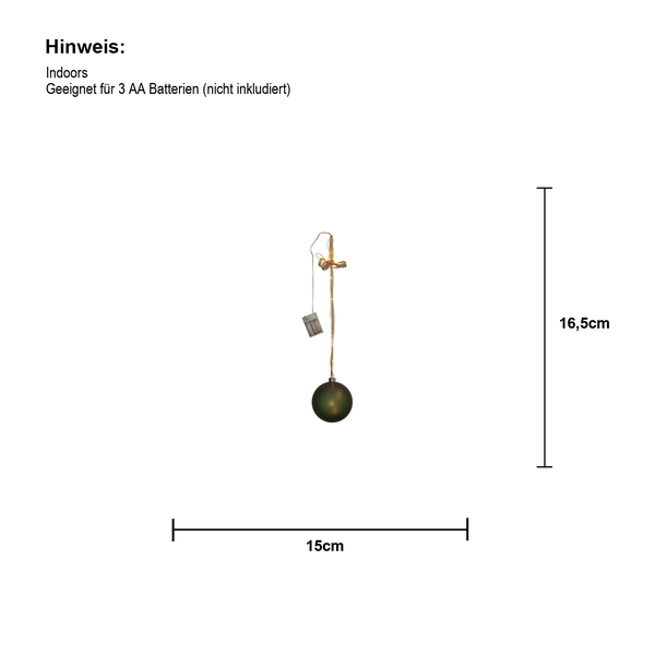 Dekorative grüne Kugel für den Innenbereich, 15 cm breit und 16,5 cm hoch, batteriebetrieben
