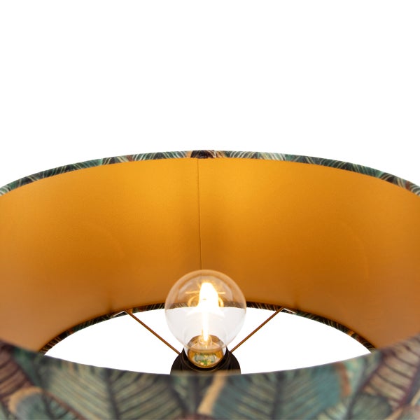 Runder Lampenschirm mit Blattmuster und goldener Innenseite inklusive Leuchtmittel