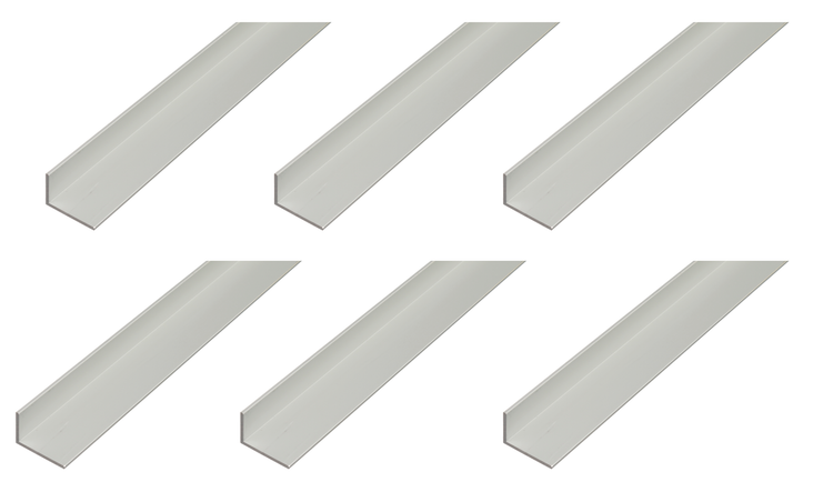 Sechs Aluminium Winkelprofile mit L Profil Form zur Verwendung als Kantenschutz oder Befestigungsprofil