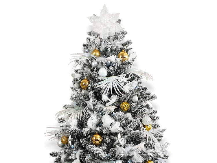 Geschmückter künstlicher weihnachtsbaum mit 133 Stk Kugeln POLAR GOLD 150 cm mit Metallständer