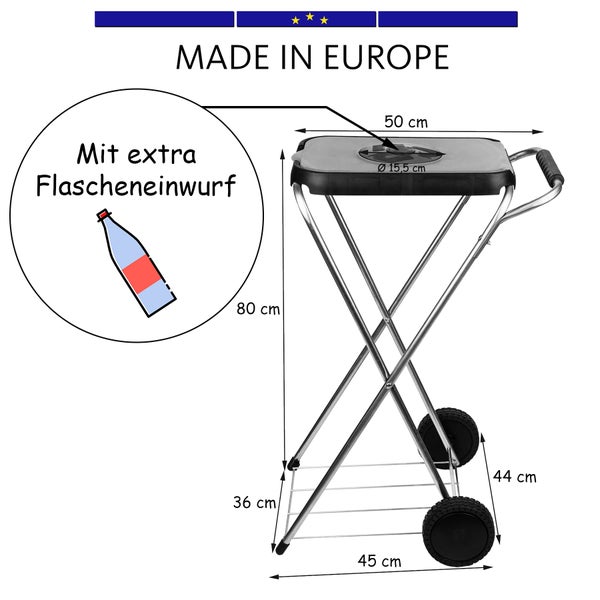 BigDean Müllsackständer SwingFix GRÜN 120L - Müllbeutelhalter Blauer Gelber Sack Ständer Mülleimer Müllbeutelständer Müllsackhalter mit Rollen & Flascheneinwurf