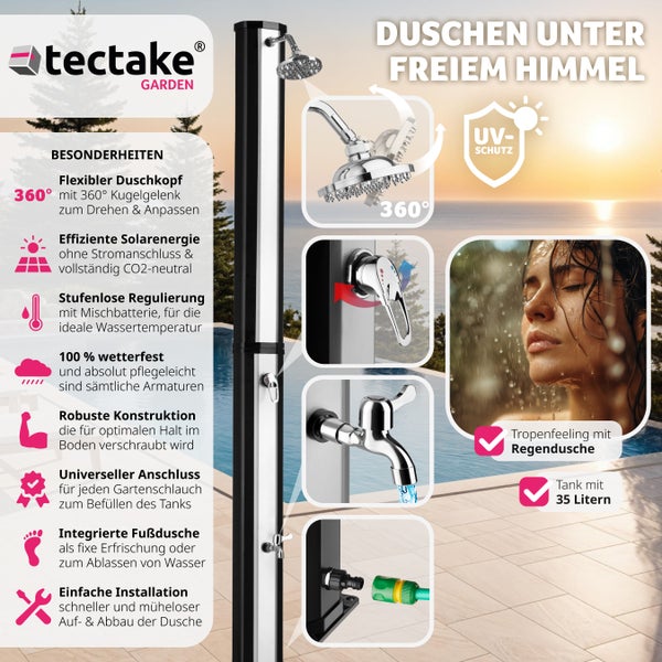 Solardusche tectake Ofanto inklusive Wasserhahn 35 Liter schwarz/silber