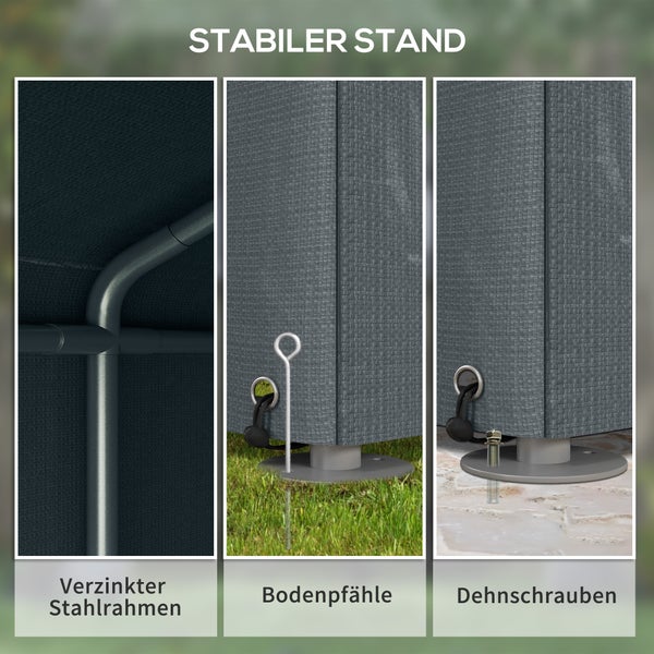 Outsunny Garagenzelt, mit UV-Schutz, Reißverschlusstür, 1,6 x 2,18 x 1,72 m, Verzinkter Stahl, PE-Gewebe, Dunkelgrau