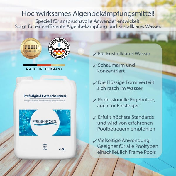 Fresh-Pool Profi Algizid Extra schaumfrei 5 Liter - Pool Algenmittel |<br />Pool Algizid | Algenmittel | Algen entfernen | Algezid