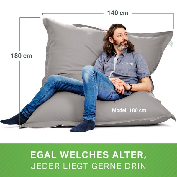 Green Bean Indoor Sitzsack XXL 140x180cm 380 Liter Kinder & Erwachsene Bean Bag EPS Perlen Füllung Riesensitzsack Groß Liegekissen Sitzkissen - Hellgrau Silbergrau