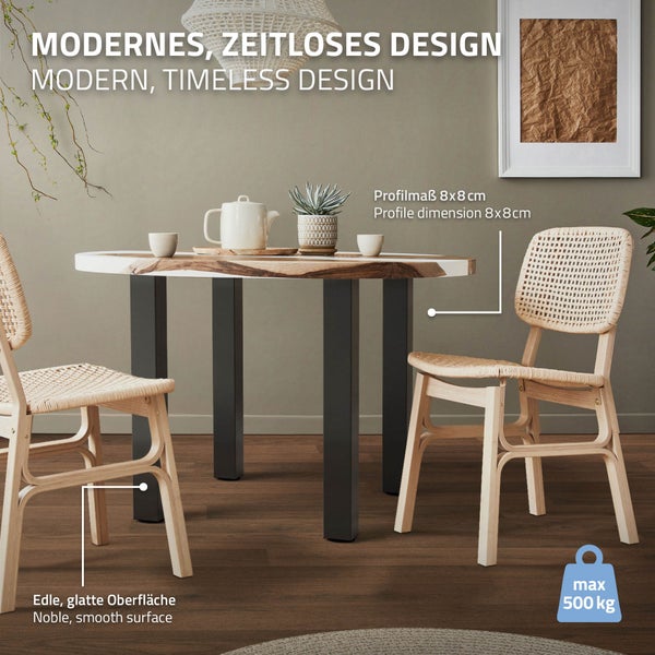 ML-Design 4er Set Tischbeine I-Design 72 cm, Dunkelgrau Optik Industrial, pulverbeschichteter Stahl, Profil 8x8 cm, Höhenverstellbare Möbelfüße 1-4cm, Möbelbeine für Esstisch Schreibtisch Arbeitstisch