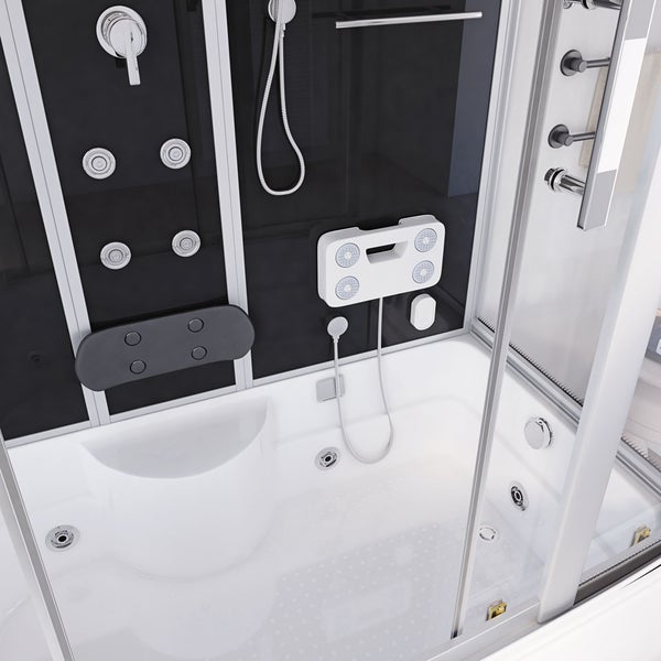Home Deluxe - Dampfdusche DIAMOND BIG - Schwarz, Maße: 190 x 100 x 220 cm - inkl. Radio, Regendusche und komplettem Zubehör I Dampfsauna, Badewanne, Whirlpool, Dusche
