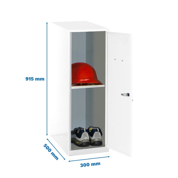Spind aus Stahl mit Helm und Schuhen, Abmessungen 915 mm x 500 mm x 300 mm