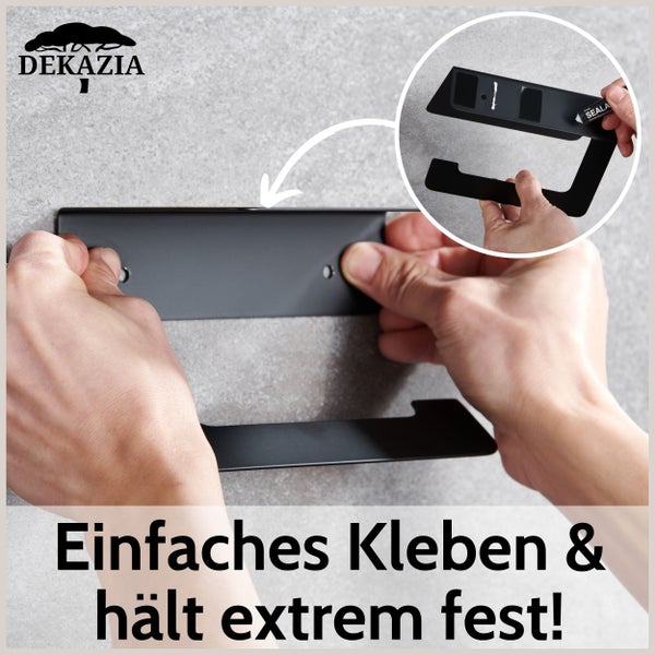 DEKAZIA® Toilettenpapierhalter ohne Bohren schwarz | Klopapierhalter ohne Bohren | Klorollenhalter ohne Bohren Klopapierhalter schwarz Toilettenpapierhalter schwarz matt WC Papier Halterung mit Ablage