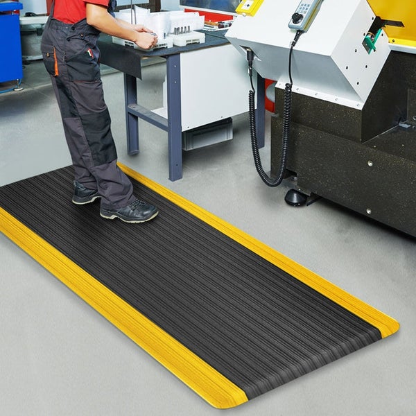 FLOORDIREKT Anti-Ermüdungsmatte - Heavy-Duty Ripp - Doppellagig - Stehmatte für den Arbeitsplatz - Schwarz-Gelb - 90 x 305 cm