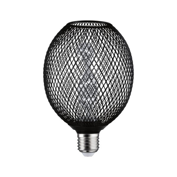 Lange röhrenförmige LED-Filament-Lampe mit Rauchglas und E27-Sockel.