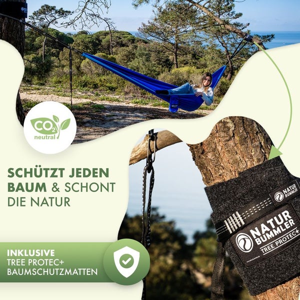 Naturbummler ® Hängematte Outdoor 300 x 170cm [CO2-Neutral und TÜV-Zertifiziert] mit Baumschutzmatte – Doppelschichtige Fallschirmseide bis 2 Personen 300kg Tragkraft
