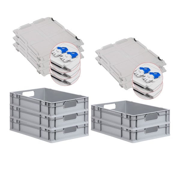 PROREGAL Spar Set 5x Eurobox Nextgen Economy Mit Scharnierdeckel & Blauen Schiebeschnappverschlüssen Griffe Offen HxBxT 12 x 40 x 60 cm 23 Liter