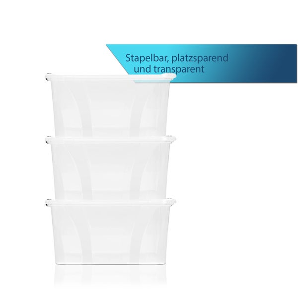 BigDean 4er Set Aufbewahrungsbox mit Deckel transparent - 32L + Clipverschluss - Stapelbox Ordnungsbox Clipbox Lagerbox Box mit Deckel Storage Boxes - Klarsichtbox mit Deckel – stapelbar