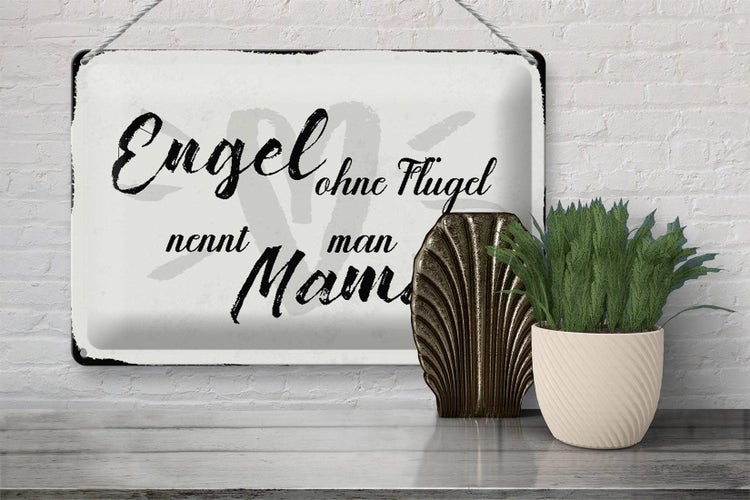 Blechschild Spruch 30x20cm Engel ohne Flügel Mama Herz