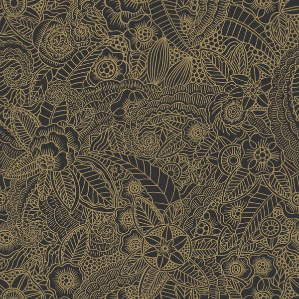 Dekorative Tapete mit Blumenmuster und Blättern.