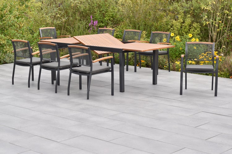 Tilos Gartenmöbelset 17tlg., Stapelsessel inkl. Auflage, Ausziehtisch 180 (250) x 100 cm